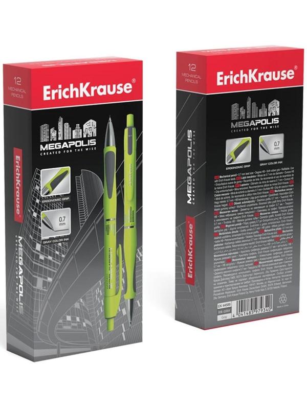 Карандаш механический НВ, 0.7 мм, ErichKrause Megapolis Concept, резиновый упор, неоновый корпус
