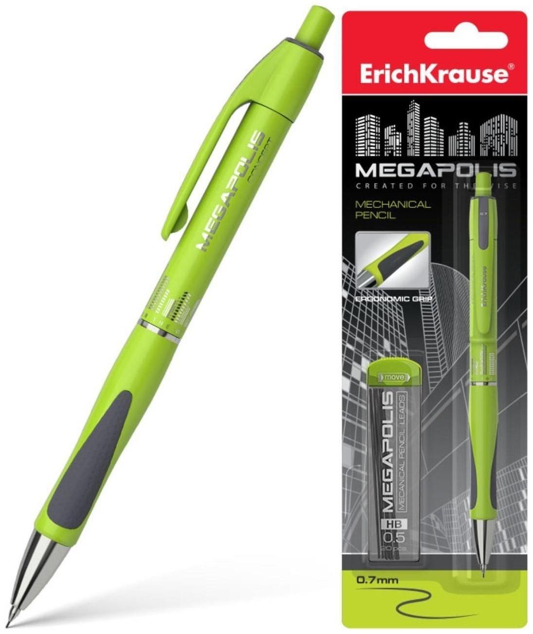 Набор карандаш механический НВ, 0.7 мм, ErichKrause Megapolis Concept + 20 грифелей, блистер, резиновый упор