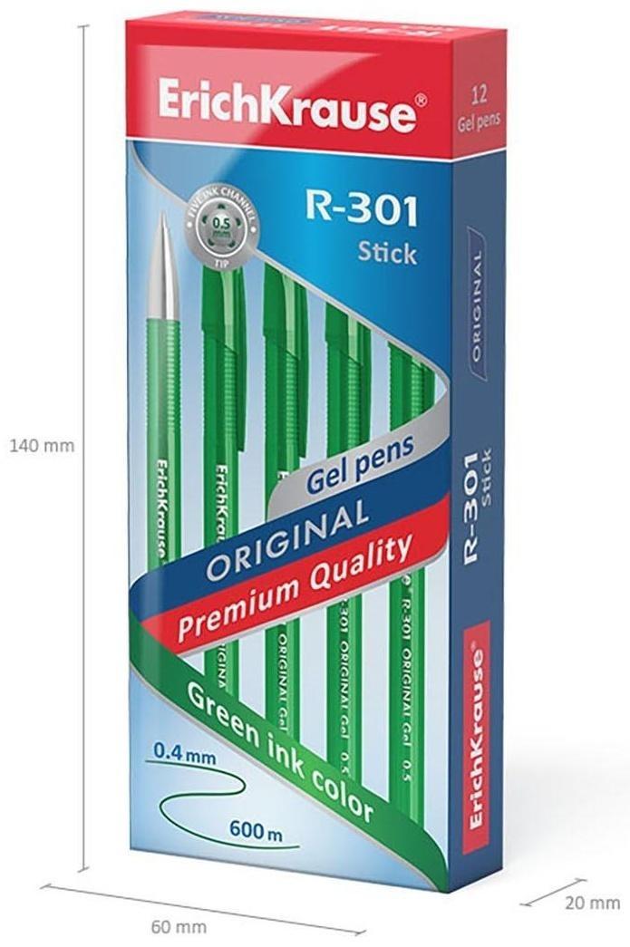Ручка гелевая R-301 Original Gel, узел 0.5 мм, чернила зелёные, длина линии письма 600 метров