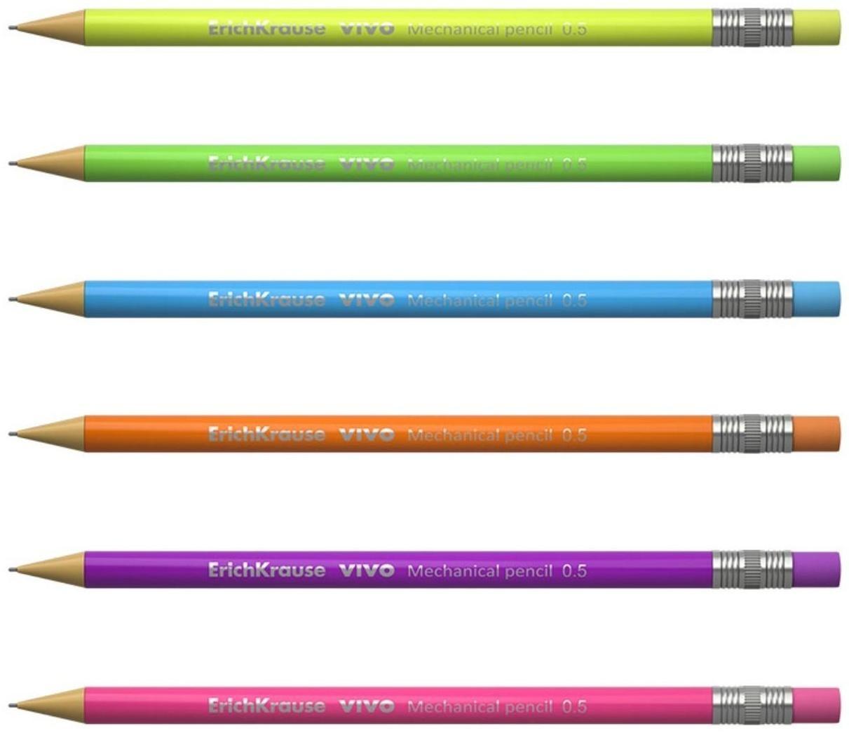 Набор карандаш механический НВ, 0.5 мм, ErichKrause Vivo + 20 грифелей, микс (цена за 1 шт.)