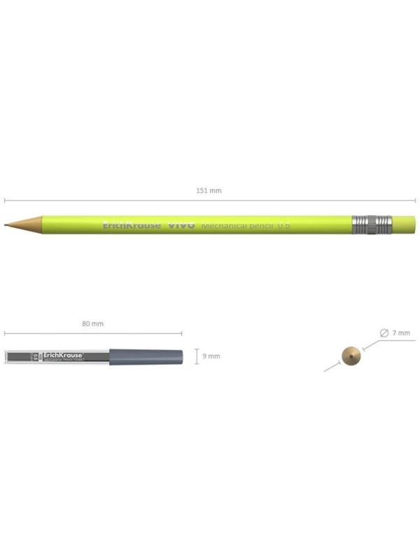 Набор карандаш механический НВ, 0.5 мм, ErichKrause Vivo + 20 грифелей, микс (цена за 1 шт.)