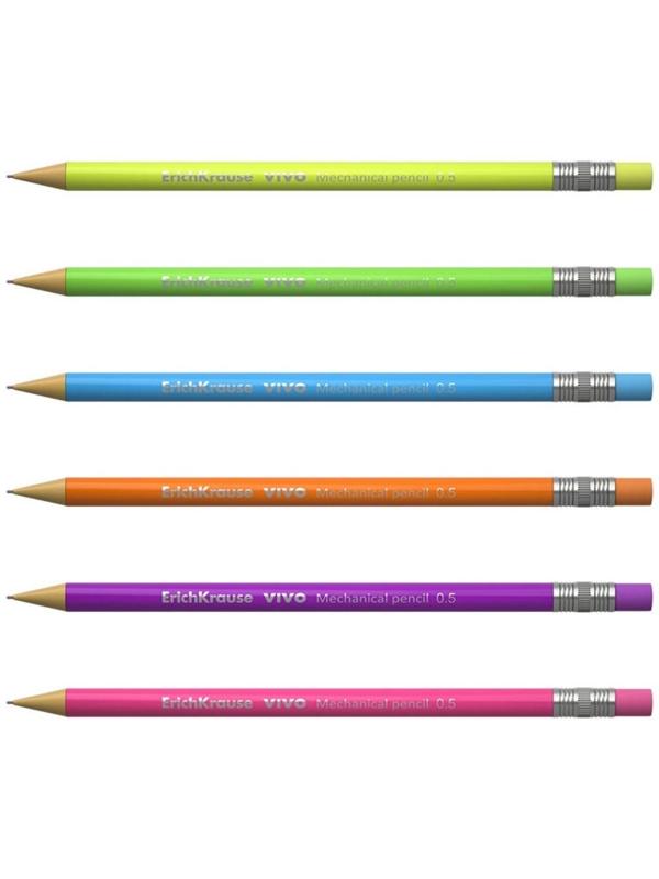 Набор карандаш механический НВ, 0.5 мм, ErichKrause Vivo + 20 грифелей, микс (цена за 1 шт.)