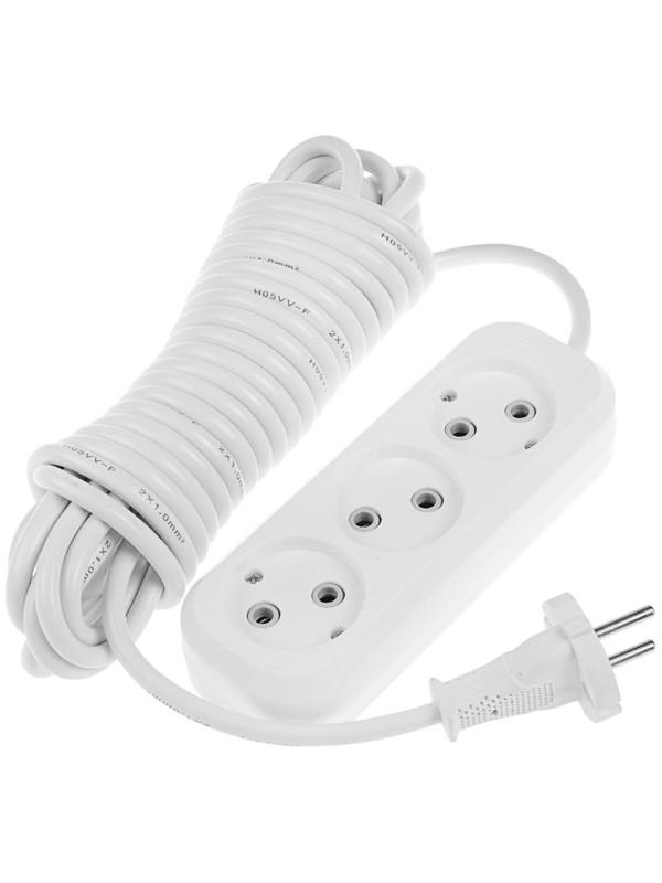 Удлинитель Smartbuy, 3 розетки, 7 м, 10 А, 2200 Вт, ПВС 2х1 мм2, без з/к, белый