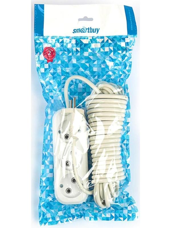 Удлинитель Smartbuy, 3 розетки, 7 м, 10 А, 2200 Вт, ПВС 2х1 мм2, без з/к, белый
