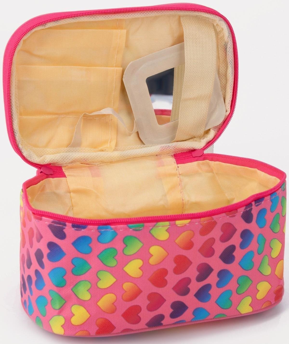 Косметичка на молнии, с зеркалом, цвет розовый