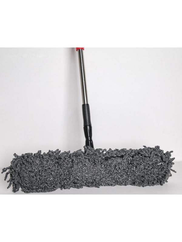 Швабра для мытья пола плоская Доляна, насадка из микрофибры 61×10 см, стальная телескопическая ручка 69-113,5 см