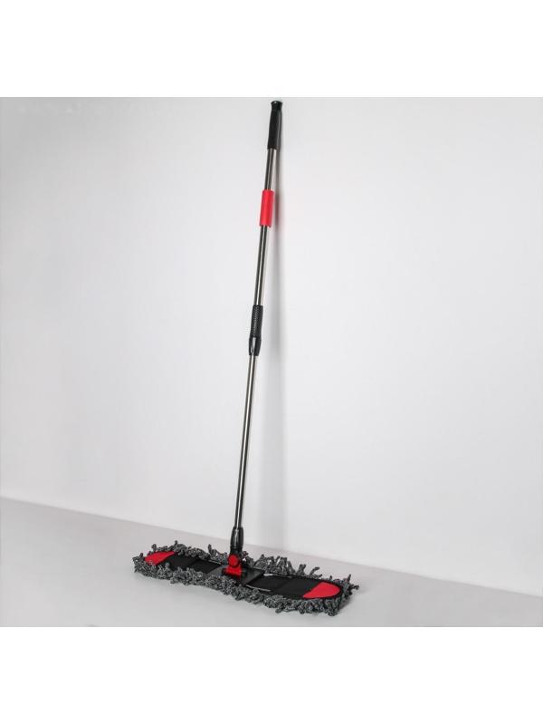 Швабра для мытья пола плоская Доляна, насадка из микрофибры 61×10 см, стальная телескопическая ручка 69-113,5 см