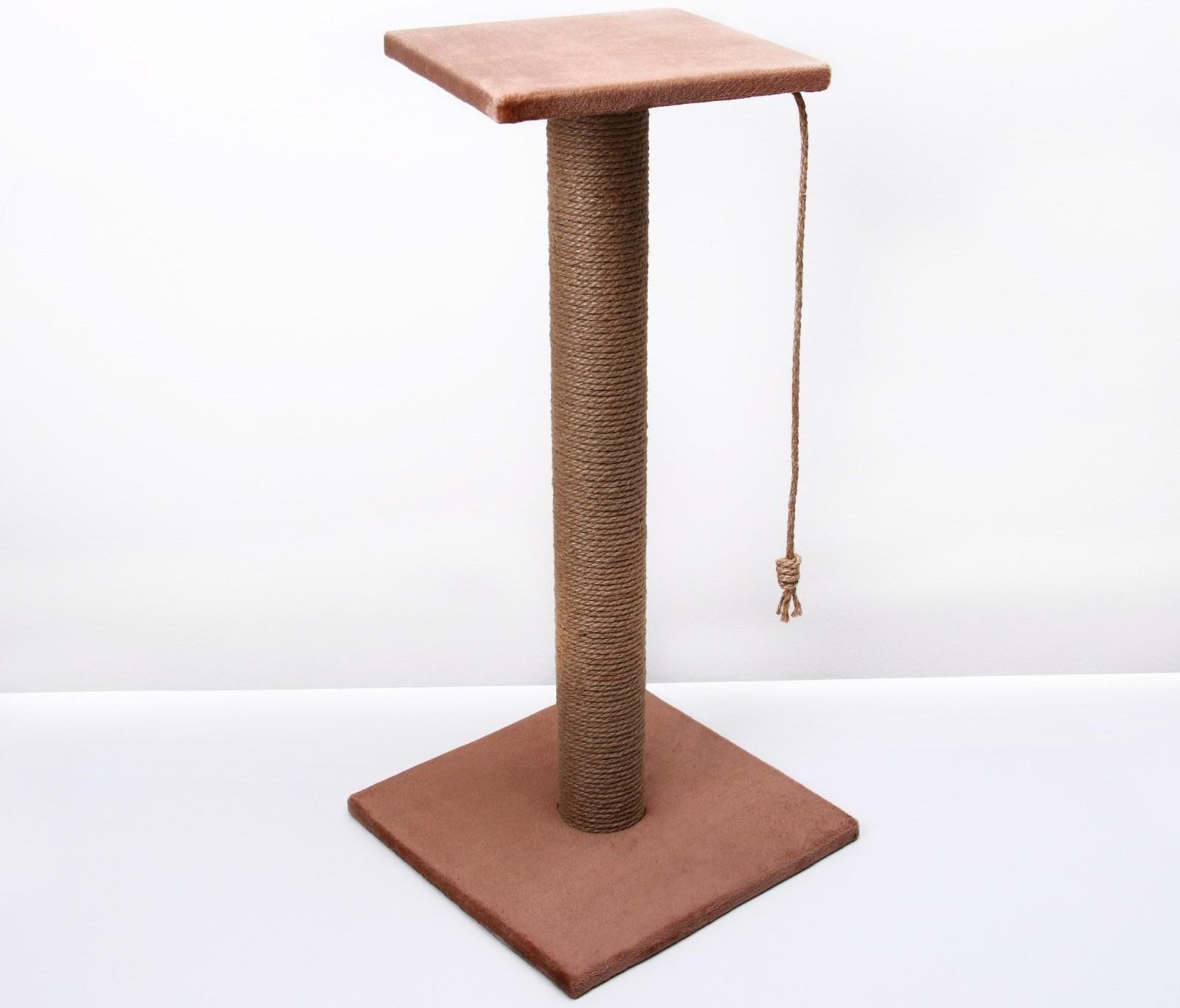 Когтеточка с высоким и толстым столбиком и площадкой, джут, 40 х 40 х 84 см, микс цветов