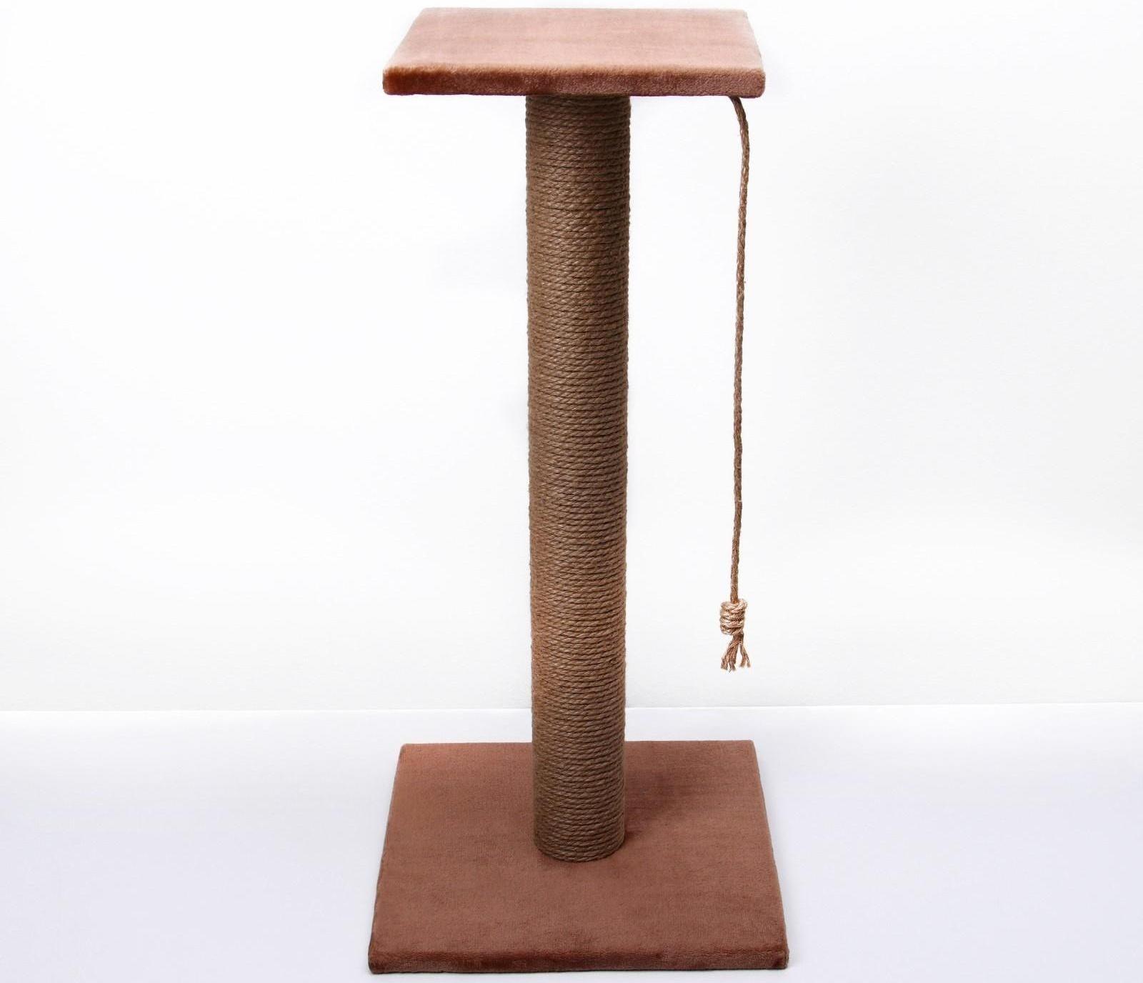 Когтеточка с высоким и толстым столбиком и площадкой, джут, 40 х 40 х 84 см, микс цветов