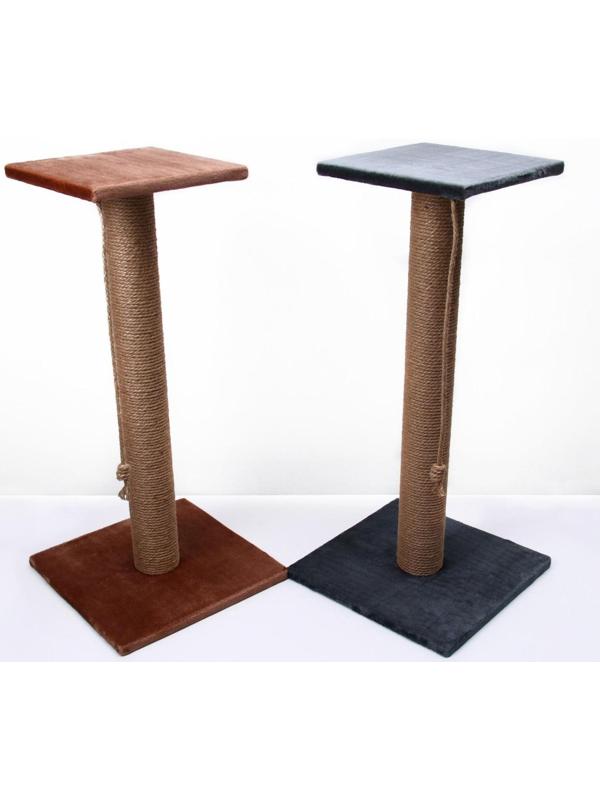 Когтеточка с высоким и толстым столбиком и площадкой, джут, 40 х 40 х 84 см, микс цветов