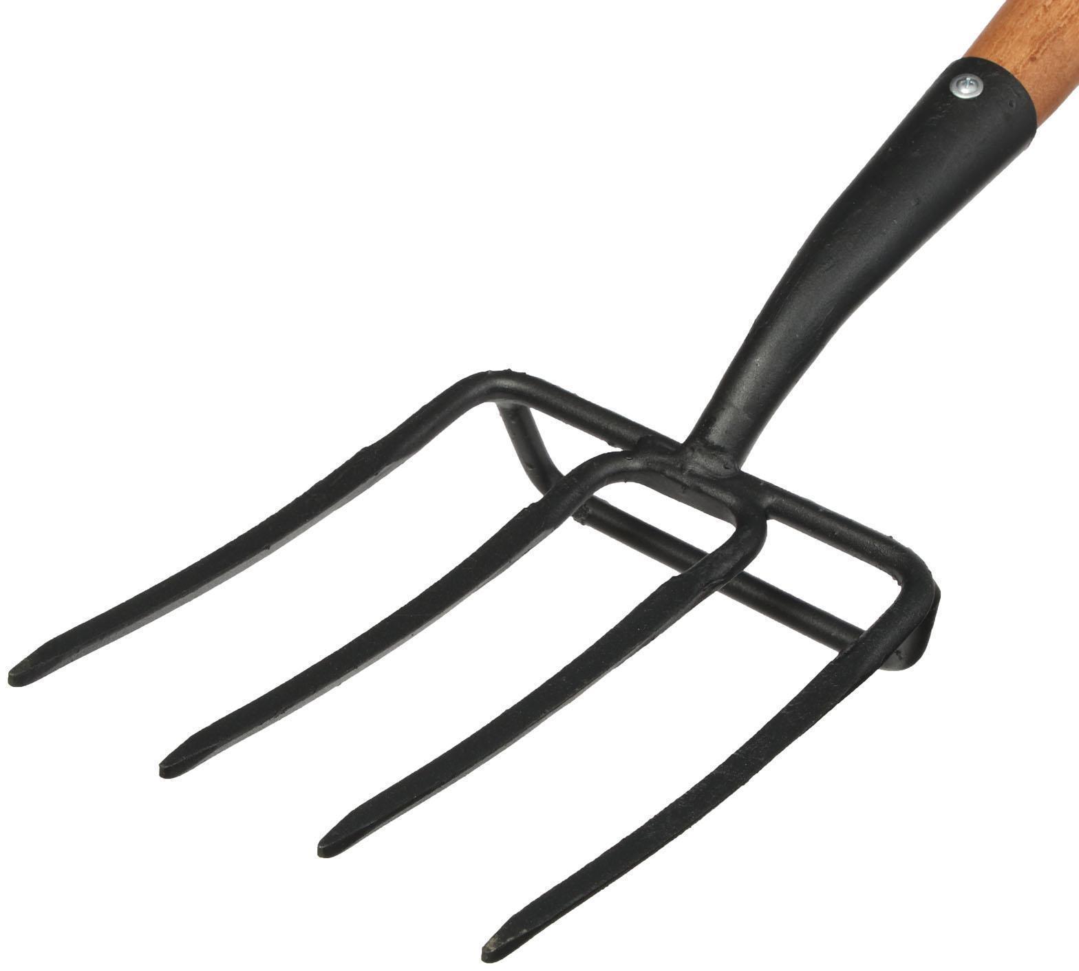 Вилы садово-огородные, 4-рогие, с упором, деревянный черенок, «Премиум»