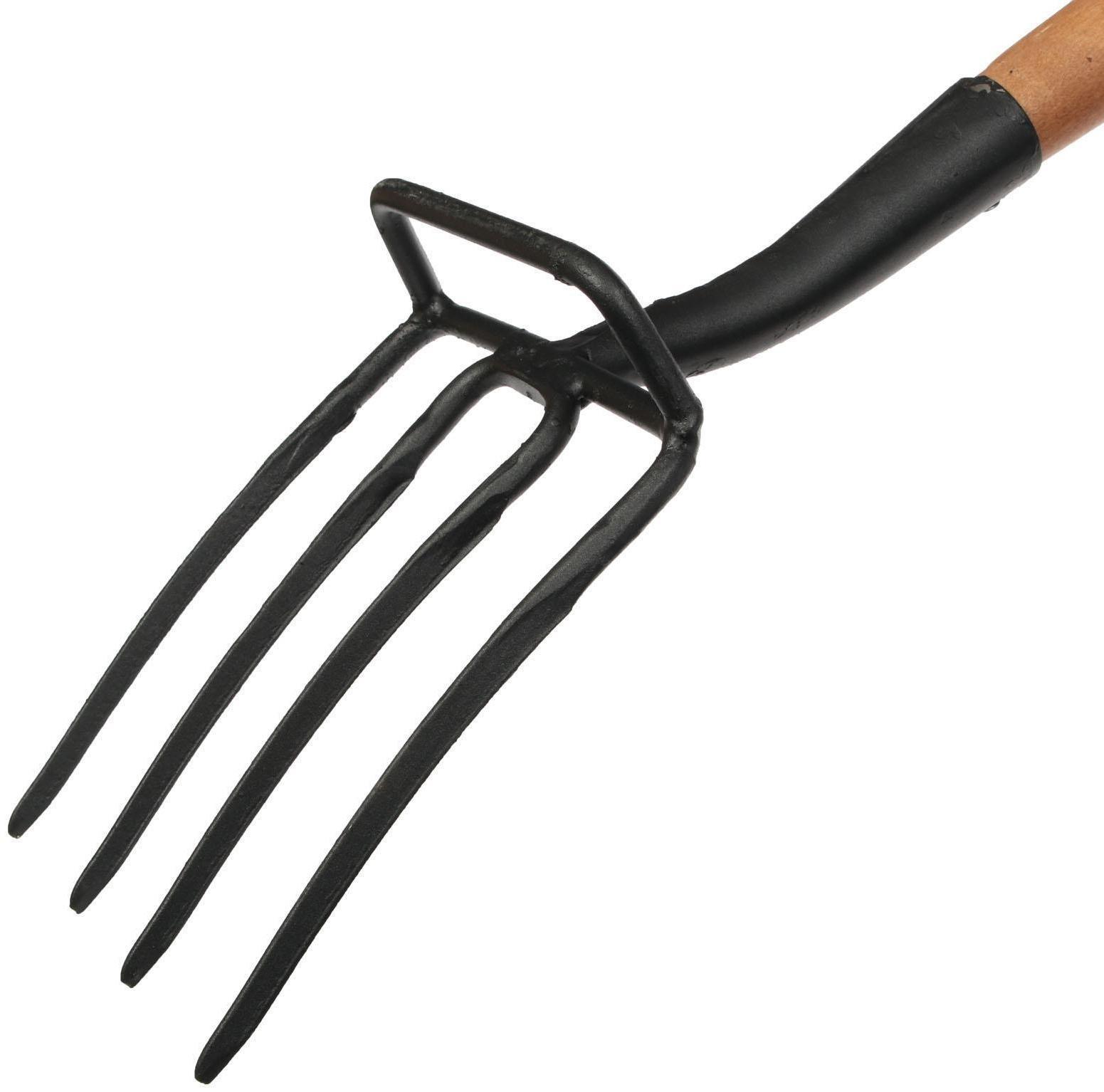 Вилы садово-огородные, 4-рогие, с упором, деревянный черенок, «Премиум»