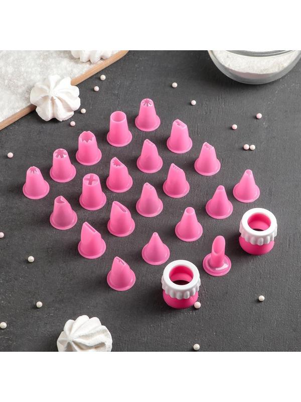 Набор насадок кондитерских, d=2,5 см, 21 шт, адаптер 3 см, цвет МИКС