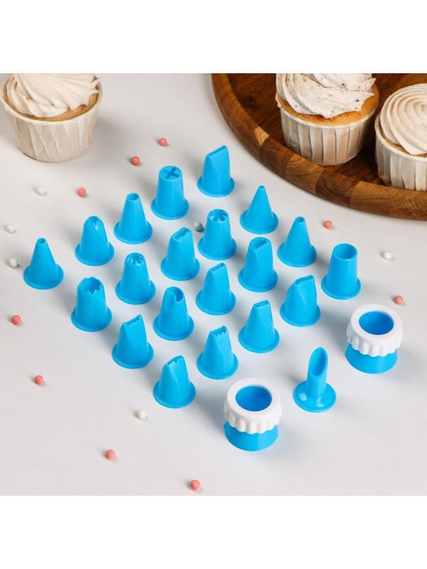 Набор насадок кондитерских, d=2,5 см, 21 шт, адаптер 3 см, цвет МИКС
