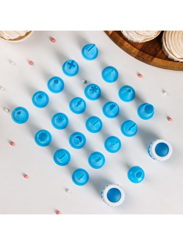 Набор насадок кондитерских, d=2,5 см, 21 шт, адаптер 3 см, цвет МИКС