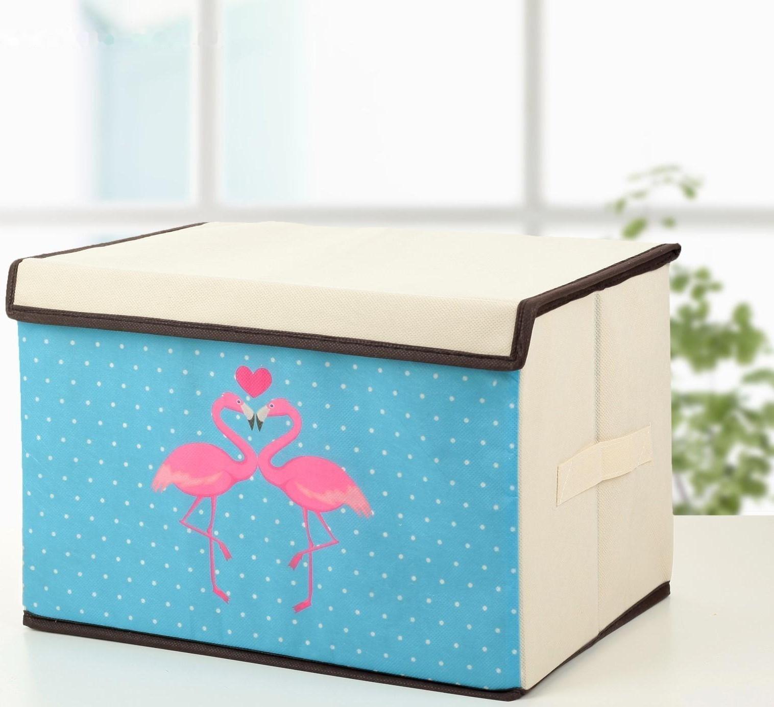Короб стеллажный для хранения с крышкой «Фламинго», 39×25×25 см, цвет бежевый