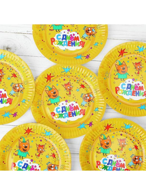 Тарелка бумажная «Три кота», 6 шт., 17 см, цвет жёлтый