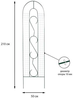 Шпалера, 210 × 50 × 1 см, металл, зелёная, «Узорная»