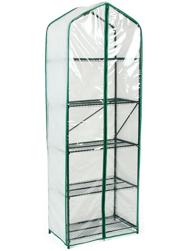 Парник-стеллаж, 5 полок, 190 × 65 × 40 см, металлический каркас d = 16 мм, чехол спанбонд 60 г/м², дверь из плёнки 100 мкм