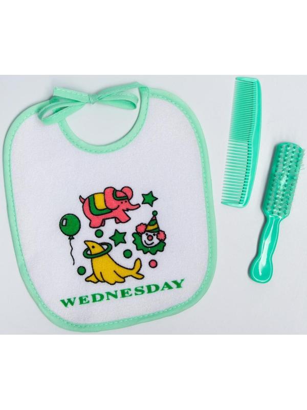 Набор детский «Первый подарок малышу», 10 предметов: бутылочки для кормления 150 и 250 мл, поильник, посуда, нагрудник, расчёска, щётка, цвет зелёный