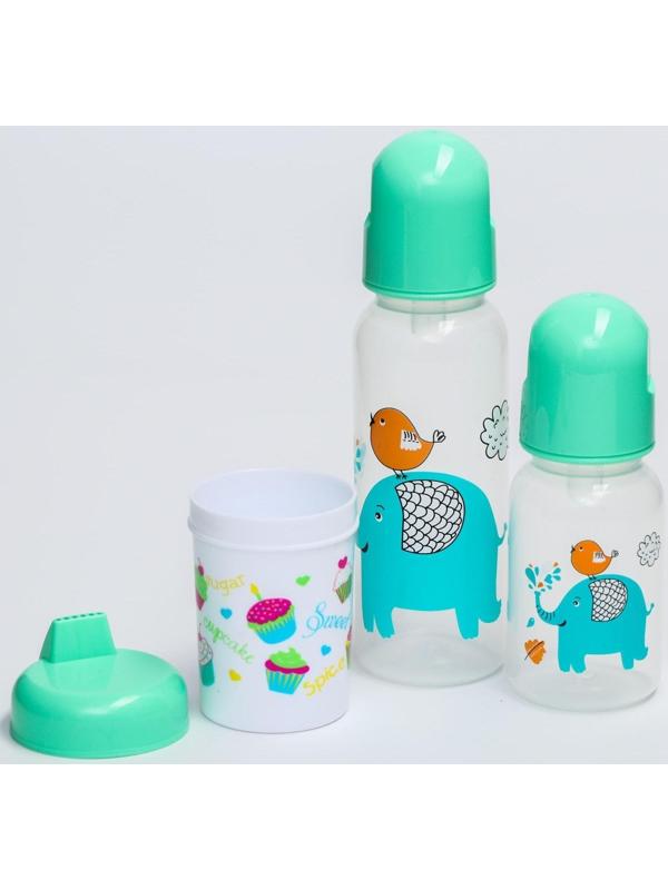 Набор детский «Первый подарок малышу», 10 предметов: бутылочки для кормления 150 и 250 мл, поильник, посуда, нагрудник, расчёска, щётка, цвет зелёный