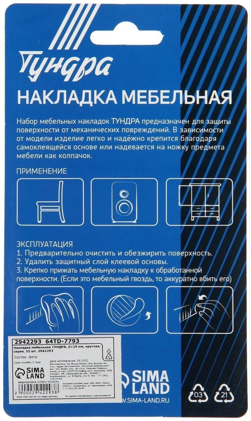 Накладка мебельная ТУНДРА, d=19 мм, круглая, серая, 32 шт.