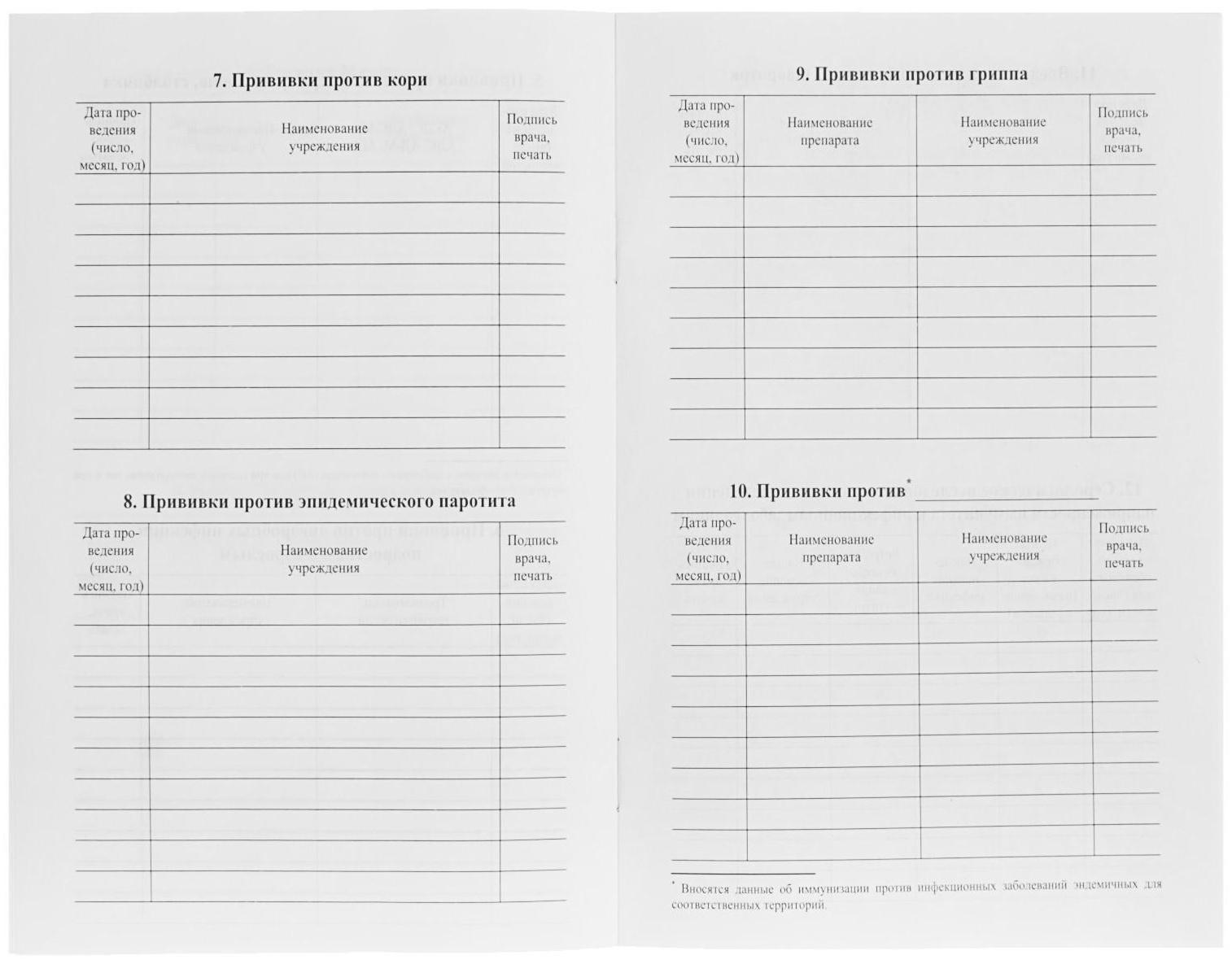 Сертификат о профилактических прививках А5, 6 листов, обложка - офсет 120 г/м², блок офсет 65г/м². Форма № 156/у-93