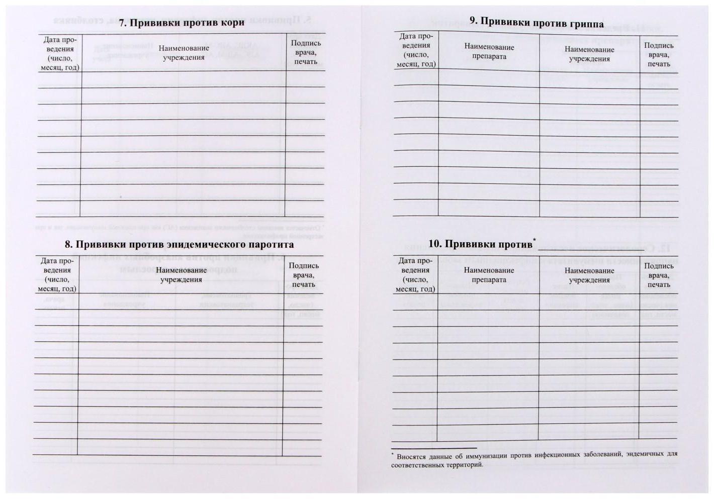 Сертификат о профилактических прививках А5, 6 листов, обложка - офсет 120 г/м², блок офсет 65г/м². Форма № 156/у-93