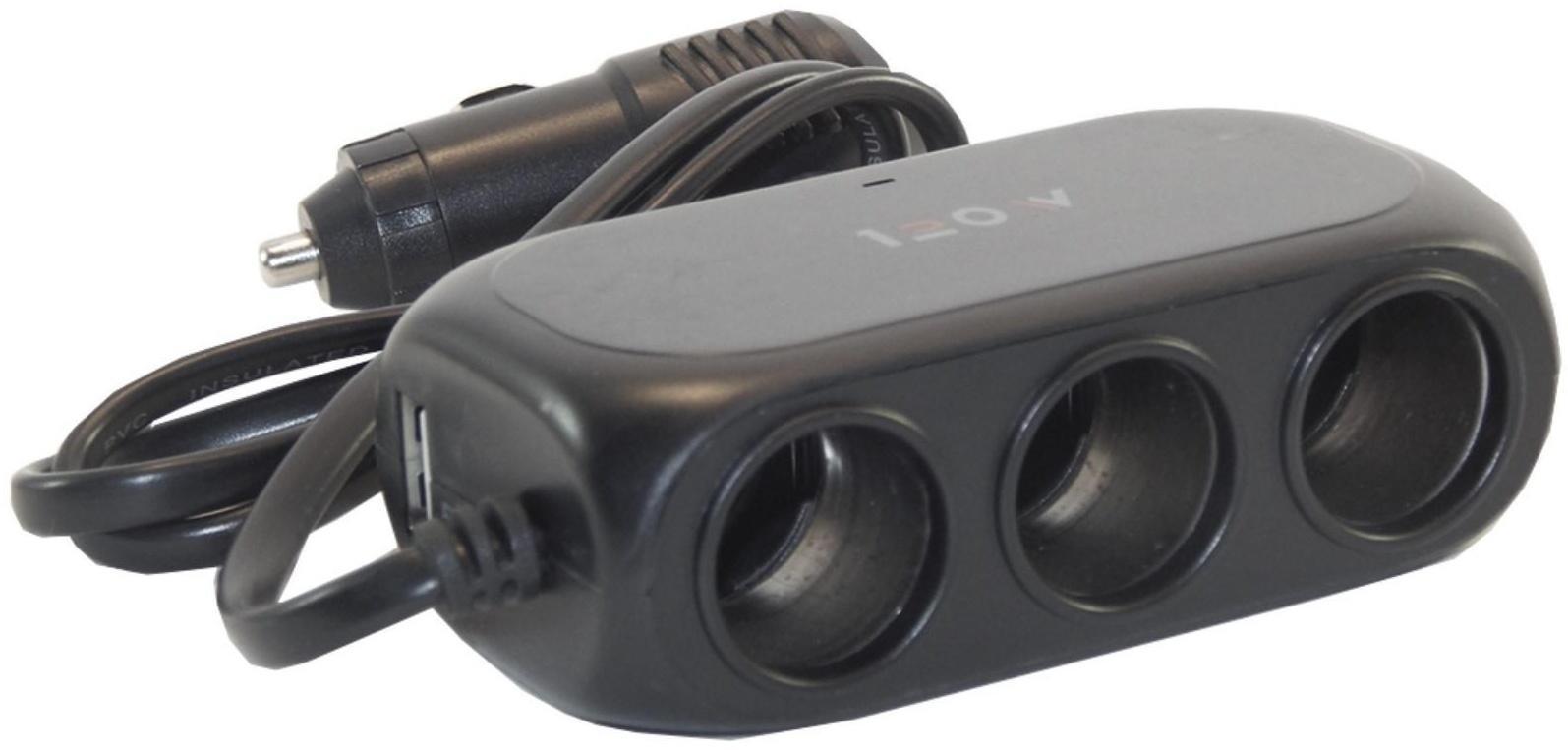 Разветвитель прикуривателя Cartage, USB 2.1 А/1 А, 60 Вт, 12/24 В, провод 60 см