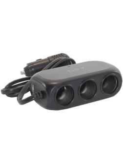 Разветвитель прикуривателя Cartage, USB 2.1 А/1 А, 60 Вт, 12/24 В, провод 60 см