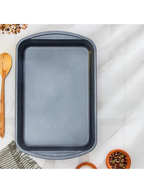 Противень Доляна «Прямоугольник. Мрамор», 38,5×24,5×5 см, антипригарное покрытие, цвет серый