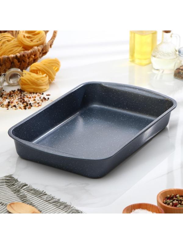 Противень Доляна «Прямоугольник. Мрамор», 38,5×24,5×5 см, антипригарное покрытие, цвет серый