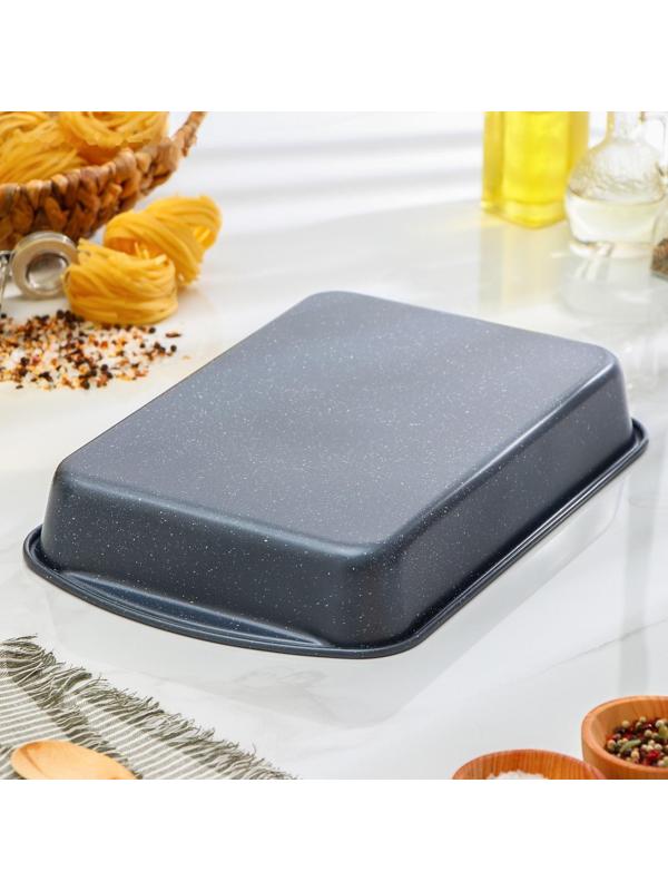 Противень Доляна «Прямоугольник. Мрамор», 38,5×24,5×5 см, антипригарное покрытие, цвет серый