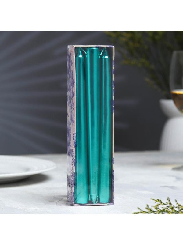 Набор Свечей античных, 1,9х 20 см, 6 штук, зелёный металлик