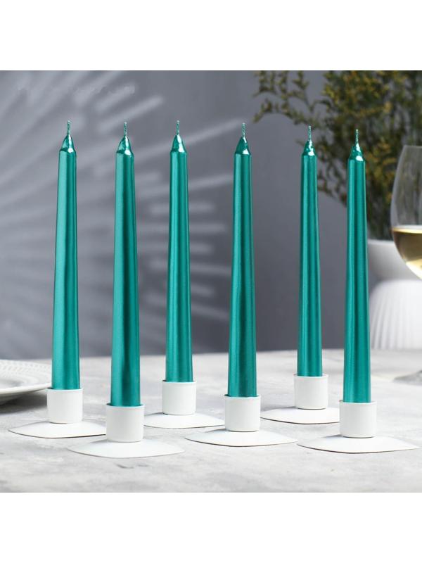 Набор Свечей античных, 1,9х 20 см, 6 штук, зелёный металлик