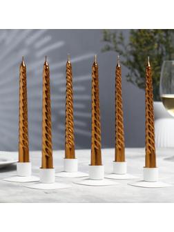 Набор Свечей витых, 1,9х 20 см, 6 штук, кофейно-золотой металлик