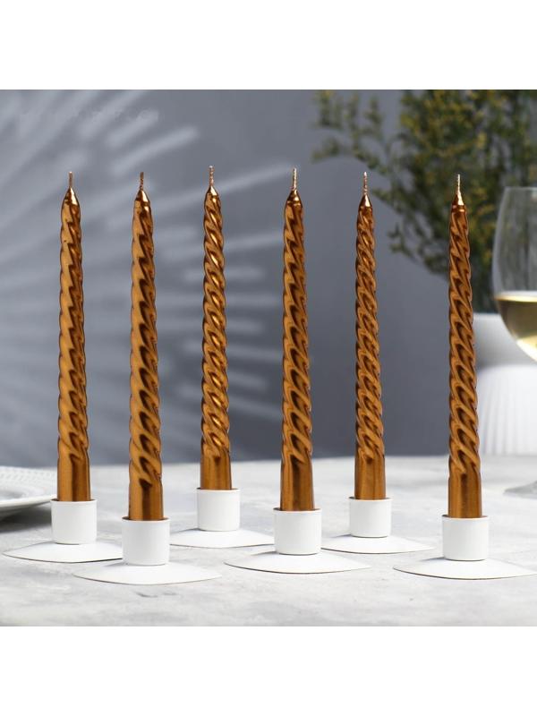 Набор Свечей витых, 1,9х 20 см, 6 штук, кофейно-золотой металлик