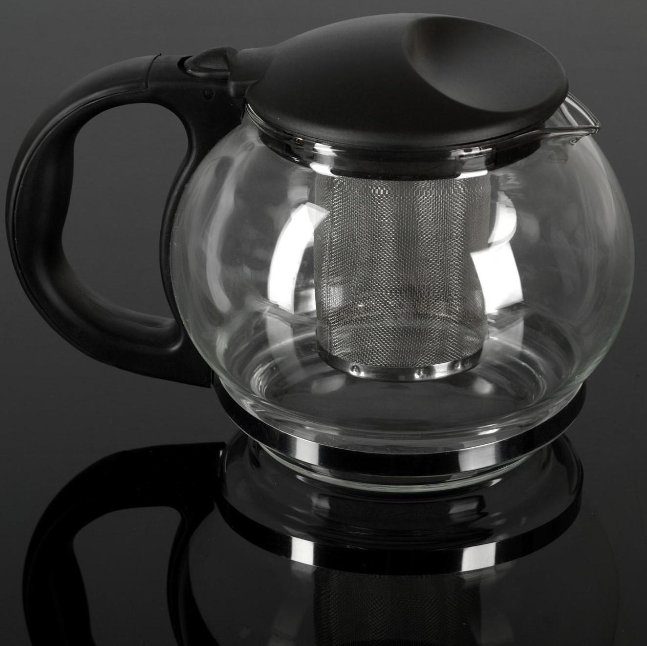 Чайник стеклянный заварочный «Любава», 1,25 л, с металлическим ситом, цвет чёрный