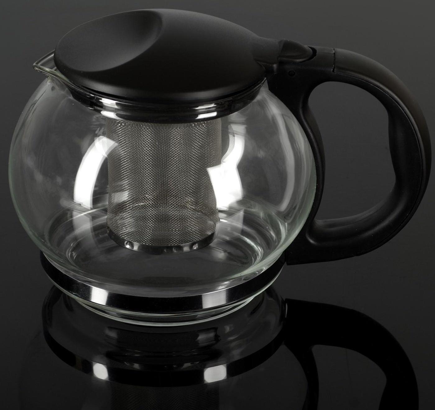Чайник стеклянный заварочный «Любава», 1,25 л, с металлическим ситом, цвет чёрный