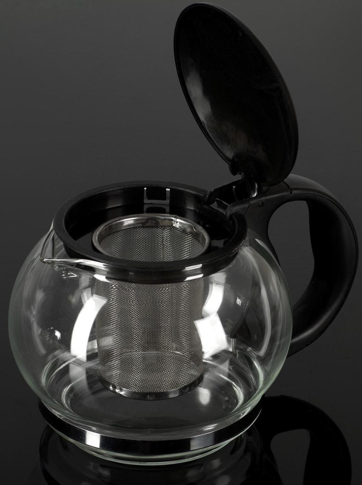Чайник стеклянный заварочный «Любава», 1,25 л, с металлическим ситом, цвет чёрный