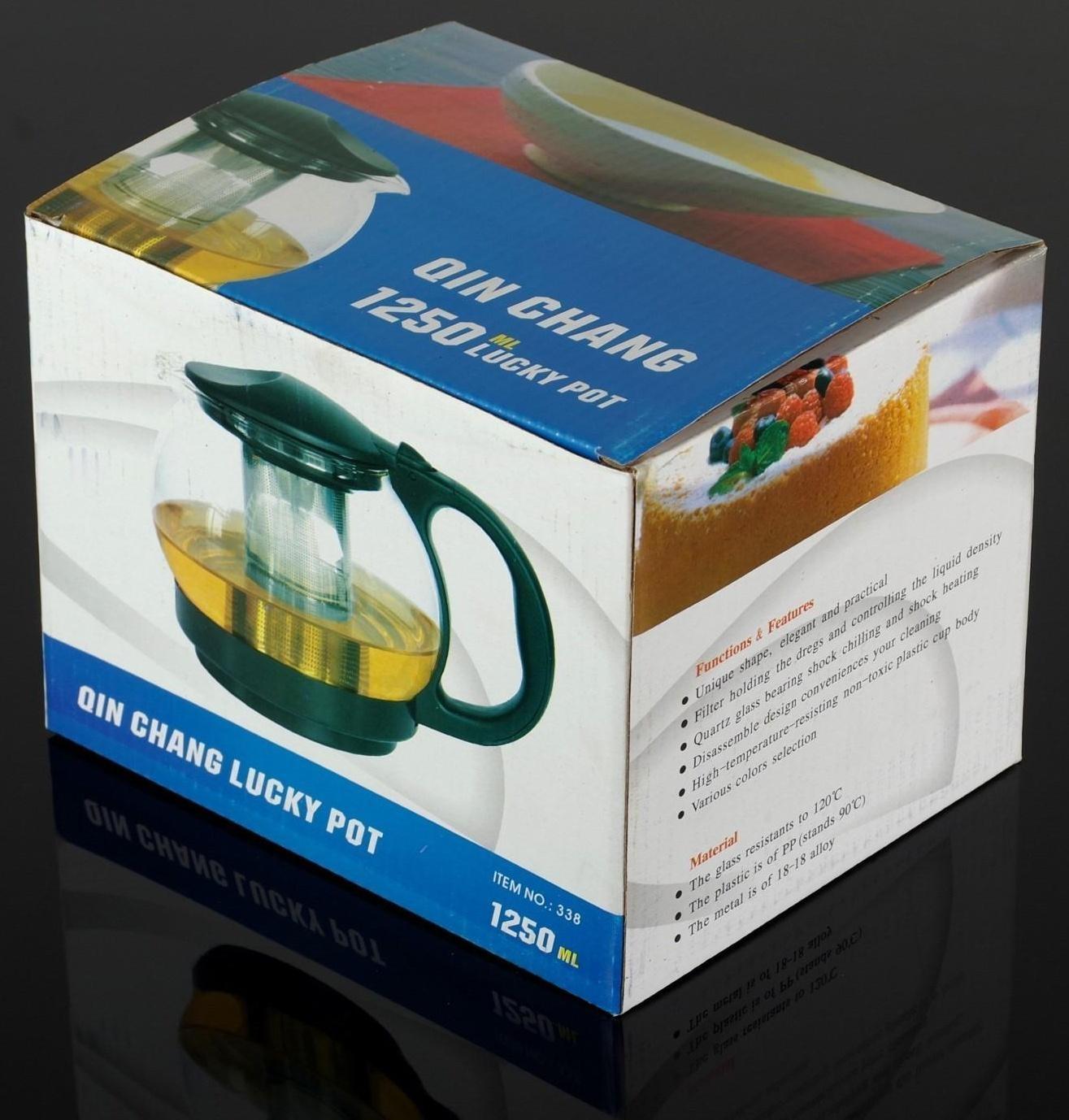 Чайник стеклянный заварочный «Любава», 1,25 л, с металлическим ситом, цвет чёрный