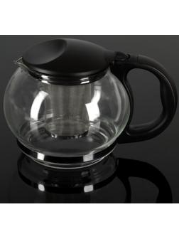 Чайник стеклянный заварочный «Любава», 1,25 л, с металлическим ситом, цвет чёрный