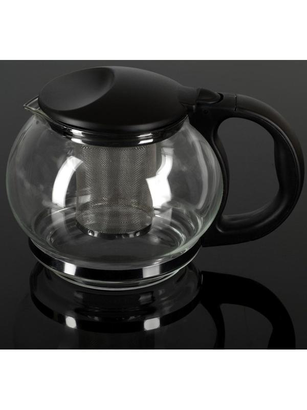 Чайник стеклянный заварочный «Любава», 1,25 л, с металлическим ситом, цвет чёрный