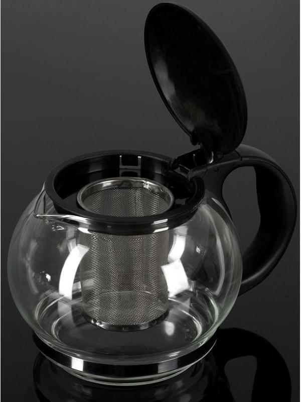 Чайник стеклянный заварочный «Любава», 1,25 л, с металлическим ситом, цвет чёрный