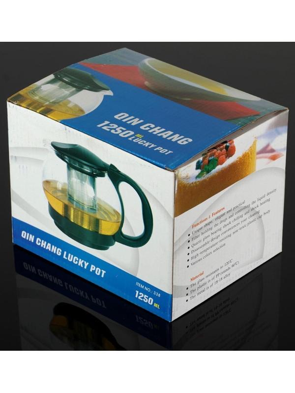 Чайник стеклянный заварочный «Любава», 1,25 л, с металлическим ситом, цвет чёрный