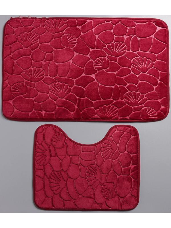Набор ковриков для ванной и туалета Доляна «Галька, ракушки», 2 шт: 40×50, 50×80 см, цвет бордовый