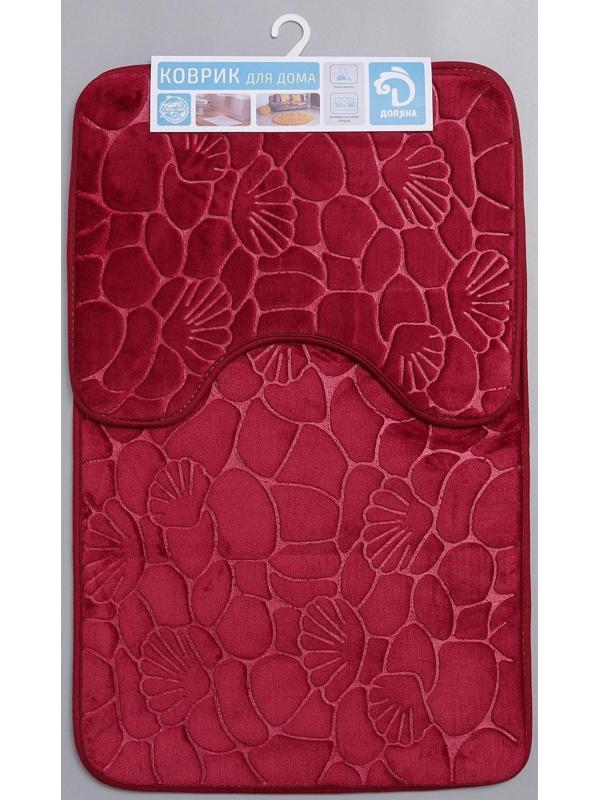 Набор ковриков для ванной и туалета Доляна «Галька, ракушки», 2 шт: 40×50, 50×80 см, цвет бордовый