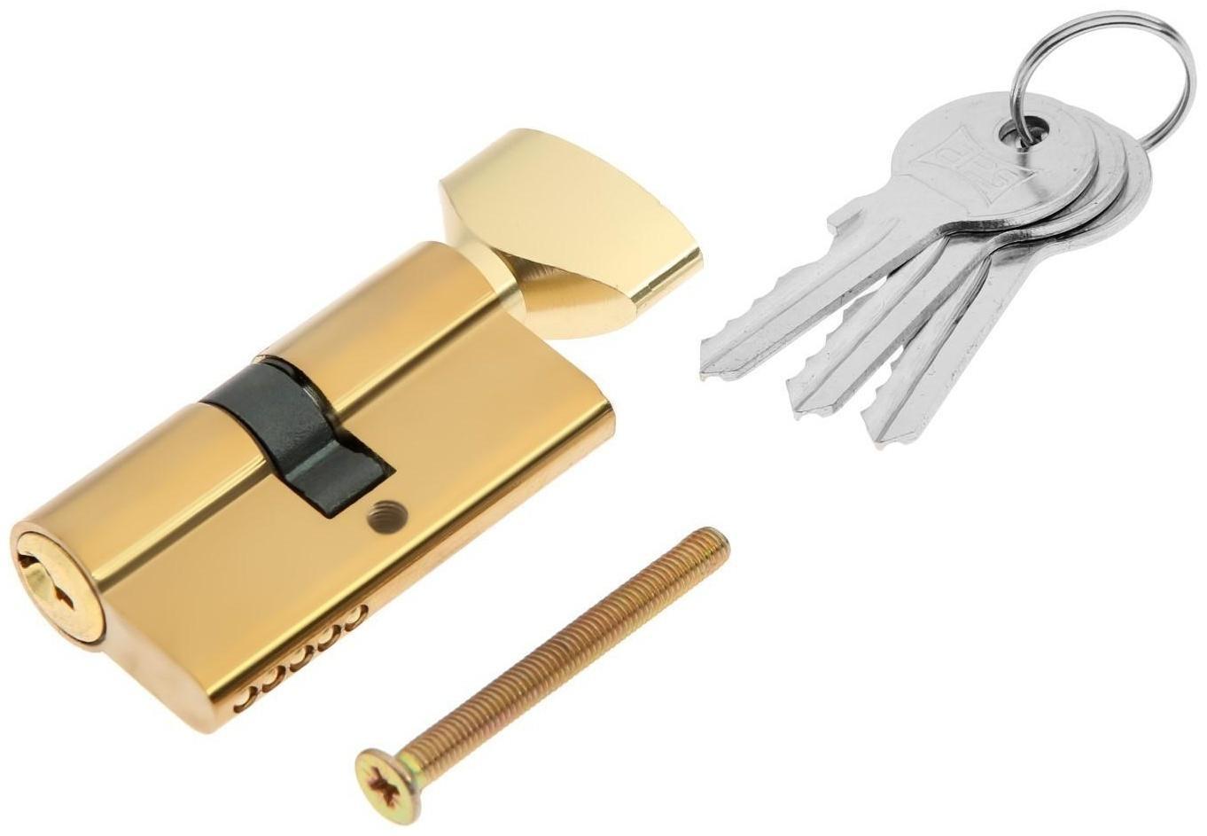 Цилиндровый механизм, 60 мм, с вертушкой, английский ключ, 3 ключа, золото