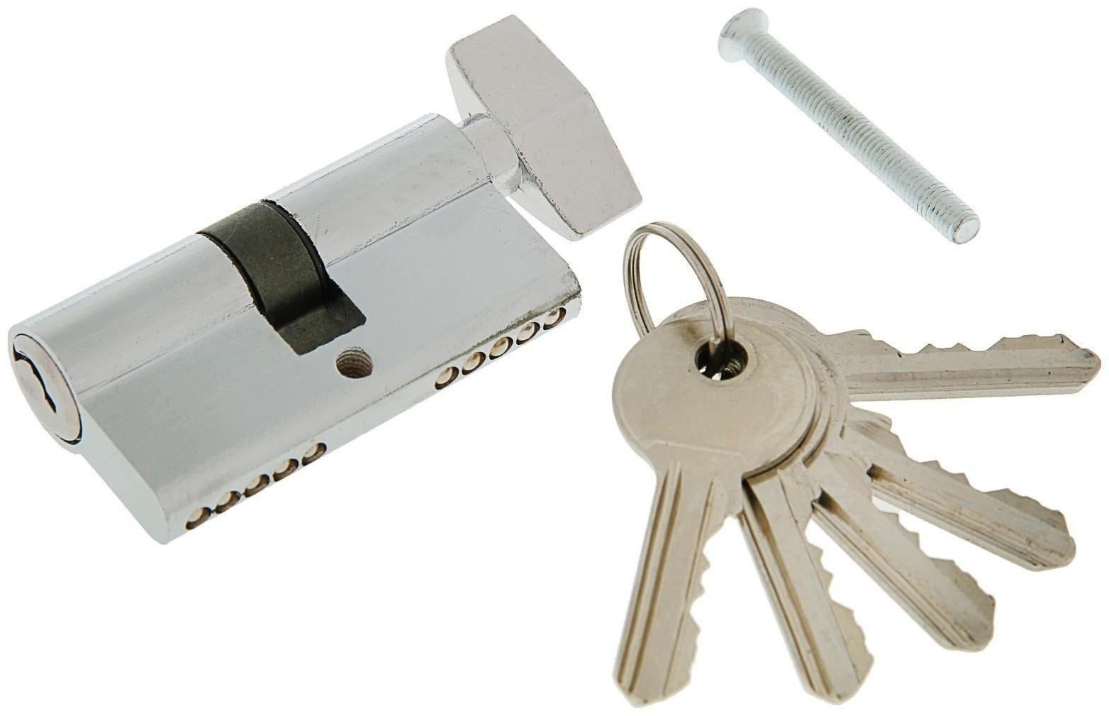 Цилиндровый механизм, 60 мм, с вертушкой, английский ключ, 5 ключей, цвет хром