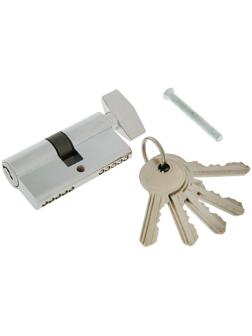 Цилиндровый механизм, 60 мм, с вертушкой, английский ключ, 5 ключей, цвет хром